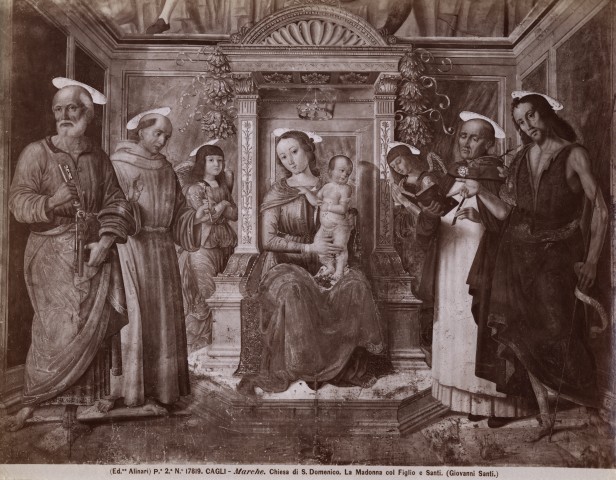 Alinari, Fratelli — Cagli - Marche. Chiesa di S. Domenico. La Madonna col Figlio e Santi. (Giovanni Santi.) — insieme